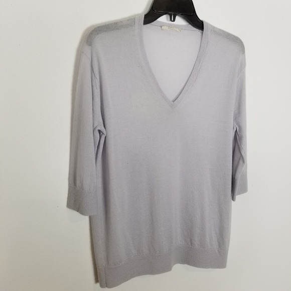 6397 Women 100% Cashmere Sweater Pullover Sz M Light Lilac V Neck Soft Cozy - Picture 4 of 7